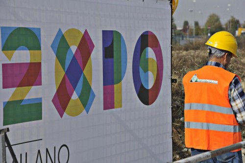 EXPO 2015.Posa della prima pietra al cantiere  di Rho Fiera